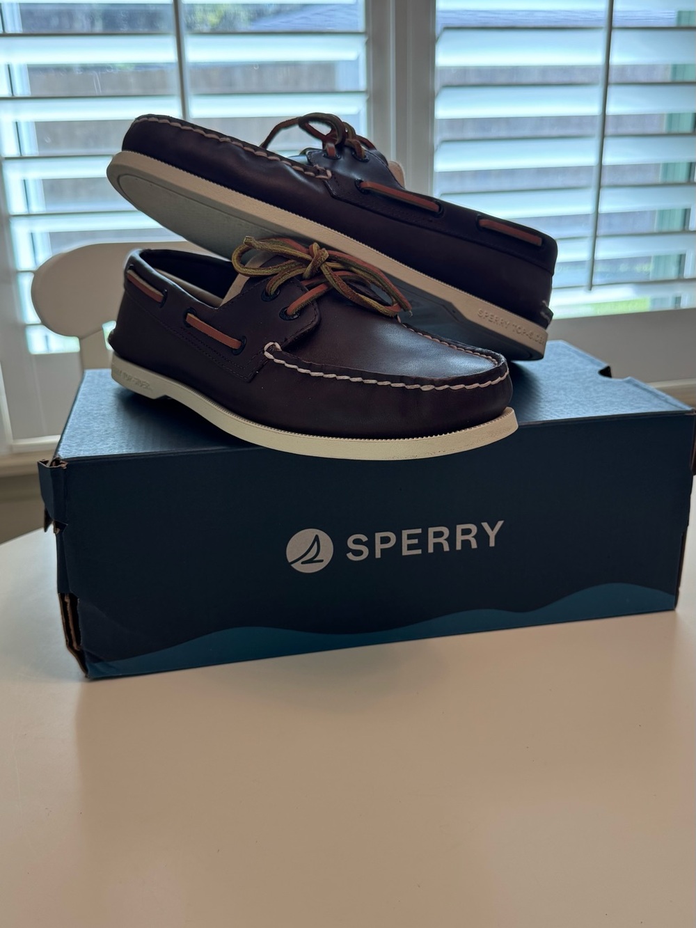 Sperry Dark Brown Leather Two-Eye Boat Shoes with White Sole